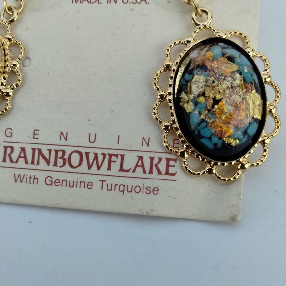 Rainbowflake Earrings Gold Flakes Turquoise Wyoming USA 18KT Posts - Picture 6 of 7
